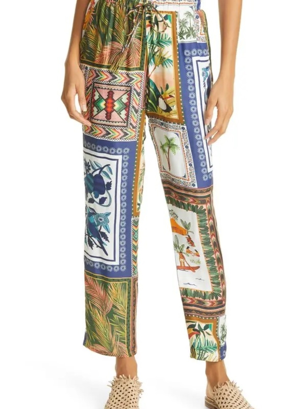 FARM Rio Mix Scarves Patchwork Wide-Leg Drawstring Pants